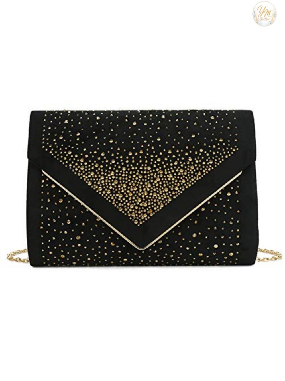 Faux Suede Envelope Clutch Rhinestone Evening Bag Detachable Chain